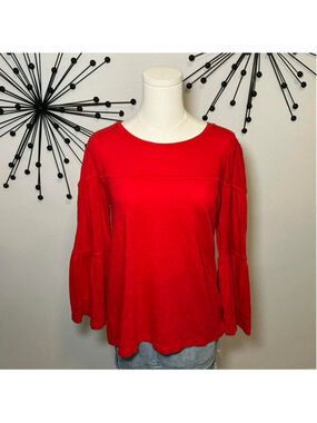 LOFT Red Bell Sleeve Top Flowy Boho Lightweight Long Sleeve Size S